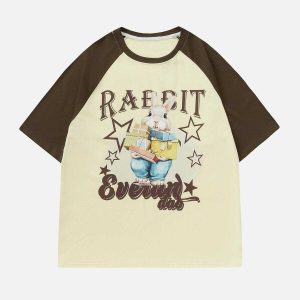 youthful star patchwork tee with rabbit element   urban chic 7582