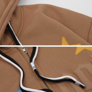 youthful star print fleece hoodie zip up comfort & style 2233