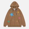 youthful star print fleece hoodie zip up comfort & style 2489