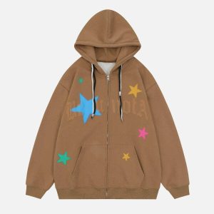 youthful star print fleece hoodie zip up comfort & style 2489