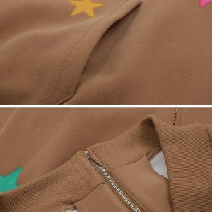 youthful star print fleece hoodie zip up comfort & style 5698