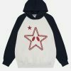 youthful star print hoodie eclectic patchwork design 6248