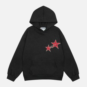 youthful star print hoodie with vibrant contrast design 4786