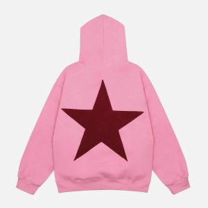 youthful star print hoodie with vibrant contrast design 5549