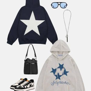 youthful star print hoodie with vibrant contrast design 5813
