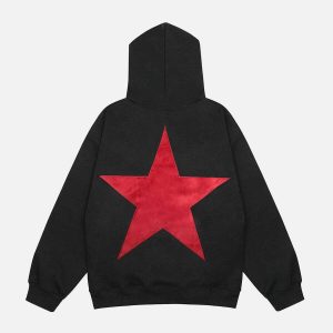 youthful star print hoodie with vibrant contrast design 5906