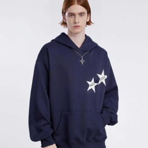 youthful star print hoodie with vibrant contrast design 6311