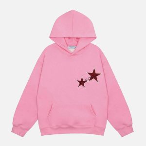youthful star print hoodie with vibrant contrast design 6317