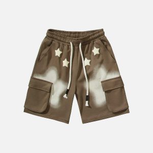 youthful star print shorts with multiple pockets   urban chic 4068