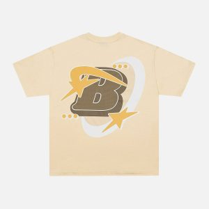 youthful star print tee bold letter b design 6384