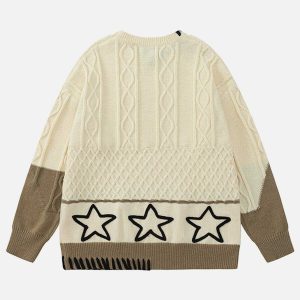 youthful star rope embroidered sweater   chic urban appeal 1864