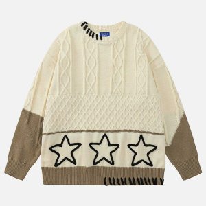 youthful star rope embroidered sweater   chic urban appeal 2925