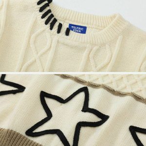 youthful star rope embroidered sweater   chic urban appeal 5716