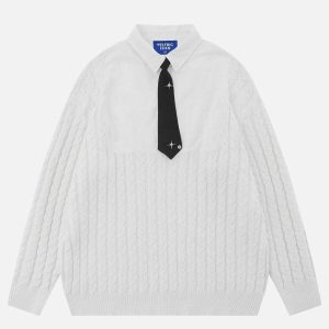 youthful star tie sweater   chic & trendy streetwear 8753