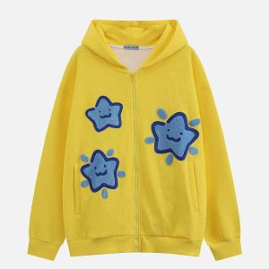 youthful star towel embroidery hoodie   chic urban wear 5767