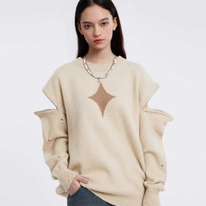 youthful star zip hole sweater   edgy urban streetwear 1695