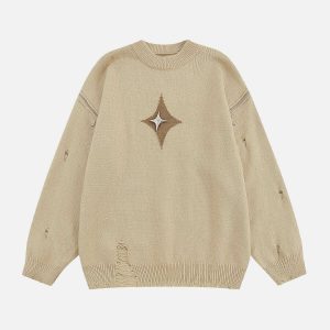 youthful star zip hole sweater   edgy urban streetwear 2158