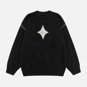 youthful star zip hole sweater   edgy urban streetwear 5978