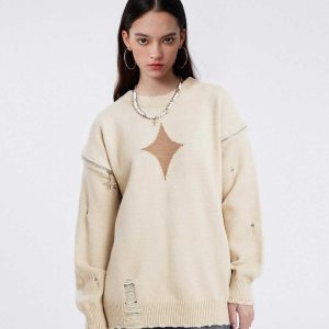 youthful star zip hole sweater   edgy urban streetwear 6151