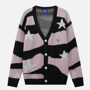 youthful stars striped cardigan   chic urban appeal 6563