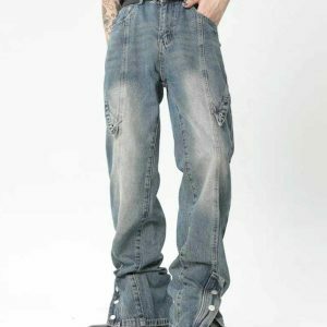 youthful straight jeans with button foot detail   chic fit 3931