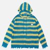 youthful stripe knit hoodie with distressed edge 1154