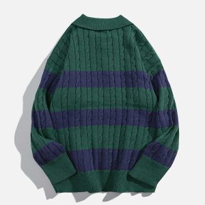 youthful stripe polo sweater   chic & dynamic streetwear 4005