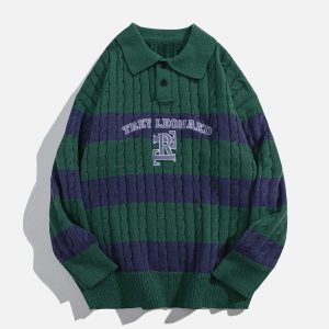 youthful stripe polo sweater   chic & dynamic streetwear 6629