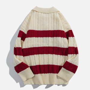youthful stripe polo sweater   chic & dynamic streetwear 6754