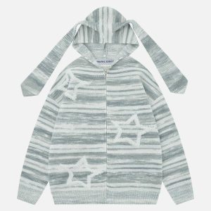 youthful stripe rabbit ear hoodie   quirky knit design 1922