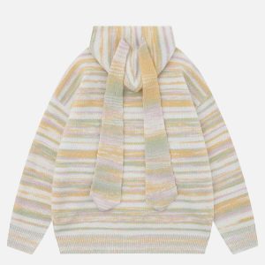 youthful stripe rabbit ear hoodie   quirky knit design 4166