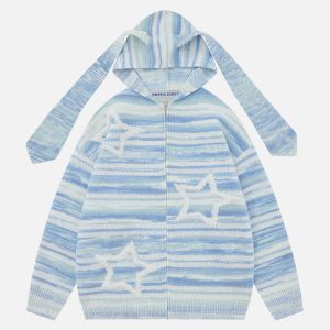 youthful stripe rabbit ear hoodie   quirky knit design 6111
