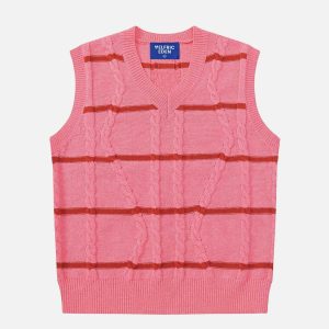 youthful stripe sweater vest   chic & trending streetwear 6511