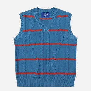 youthful stripe sweater vest   chic & trending streetwear 6801