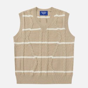 youthful stripe sweater vest   chic & trending streetwear 8227