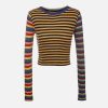 youthful striped crop top long sleeves trendy appeal 1501