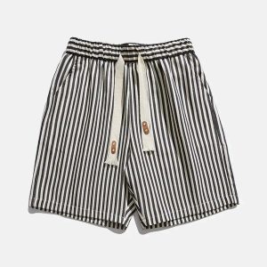 youthful striped drawstring shorts loose & trendy fit 7239