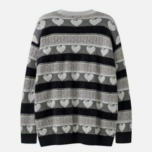 youthful striped heart sweater   chic jacquard design 3908
