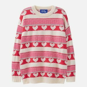 youthful striped heart sweater   chic jacquard design 5059