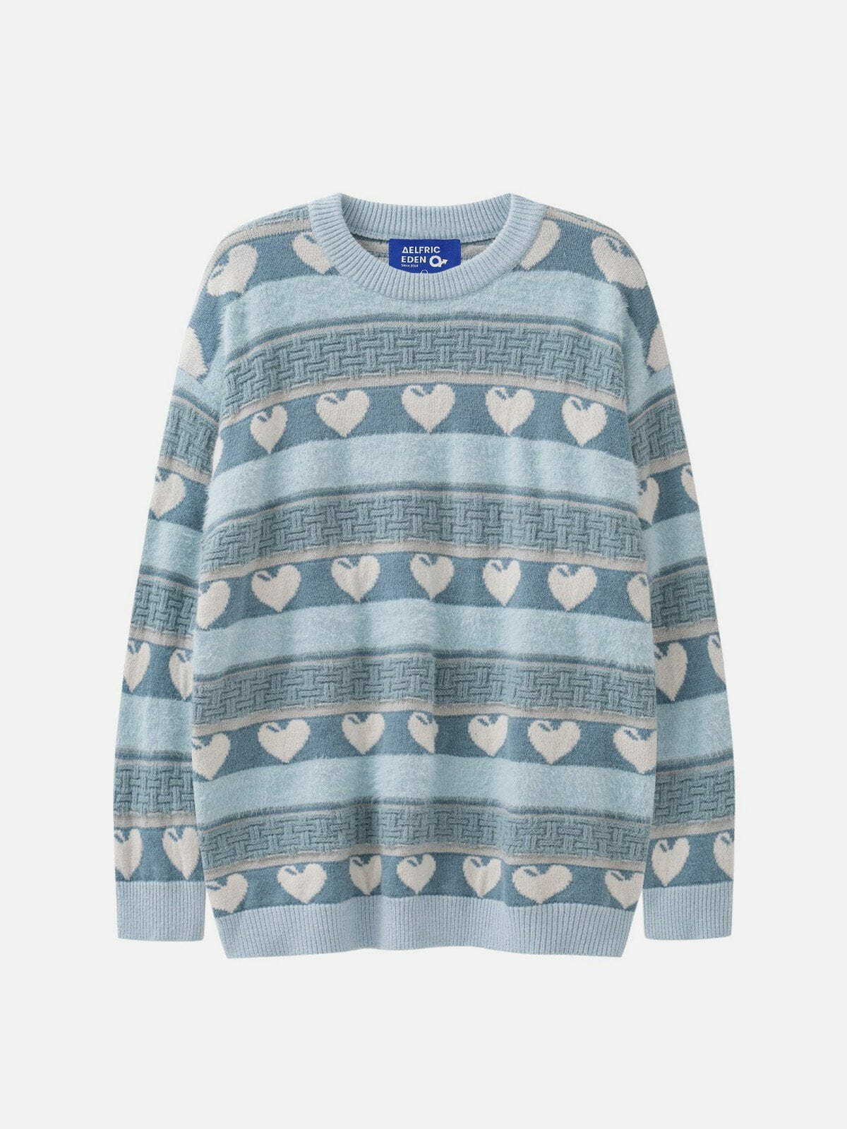 youthful striped heart sweater   chic jacquard design 7603
