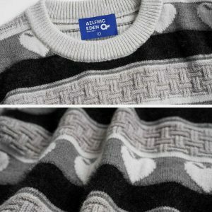 youthful striped heart sweater   chic jacquard design 8064