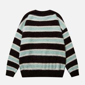 youthful striped jacquard sweater with edgy rips 3217