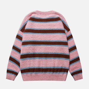 youthful striped jacquard sweater with edgy rips 5089