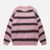 youthful striped jacquard sweater with edgy rips 7687