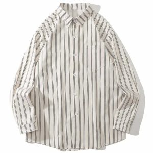 youthful striped long sleeve shirt simple & trendy 1377