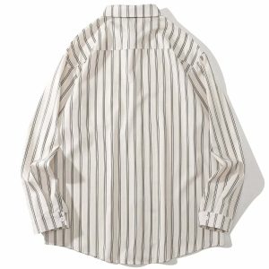 youthful striped long sleeve shirt simple & trendy 4174