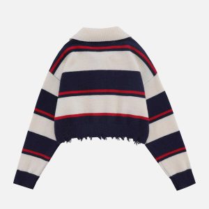 youthful striped polo sweater   chic collar design 1298
