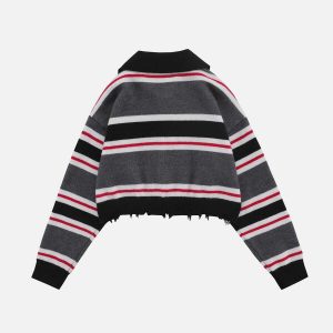 youthful striped polo sweater   chic collar design 3075