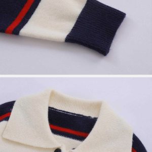 youthful striped polo sweater   chic collar design 8801