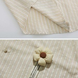 youthful striped shirt with small flower pendant detail 7979
